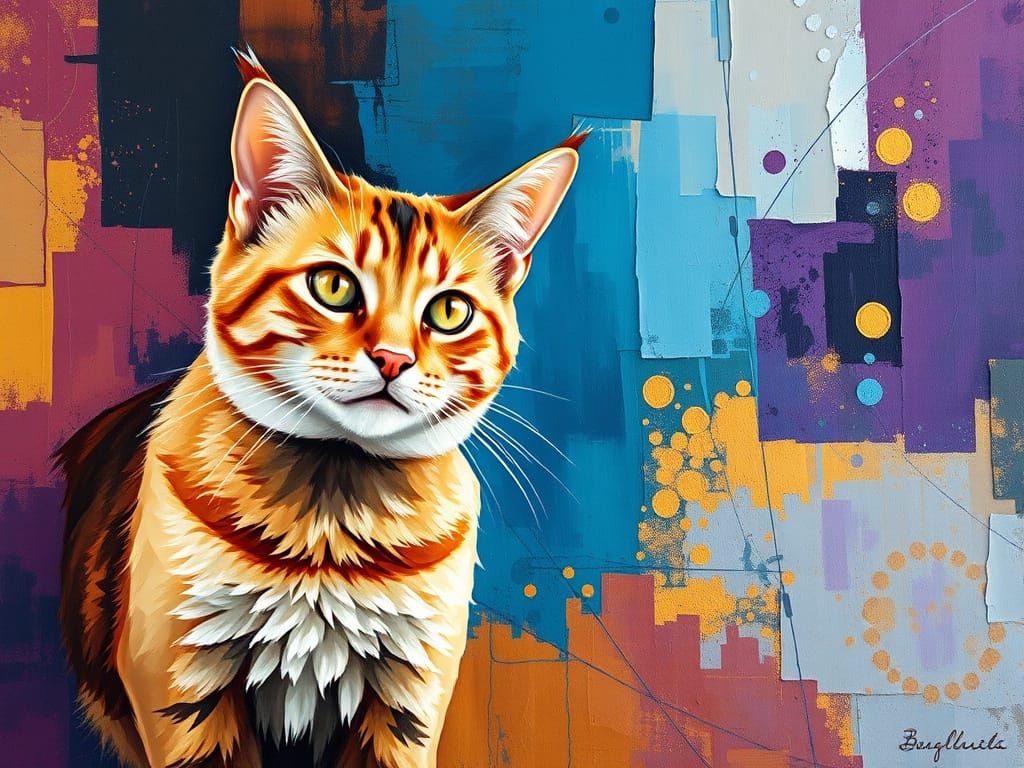 Vibrant Geometric Expressionist Oil Painting with Goldenpunk...