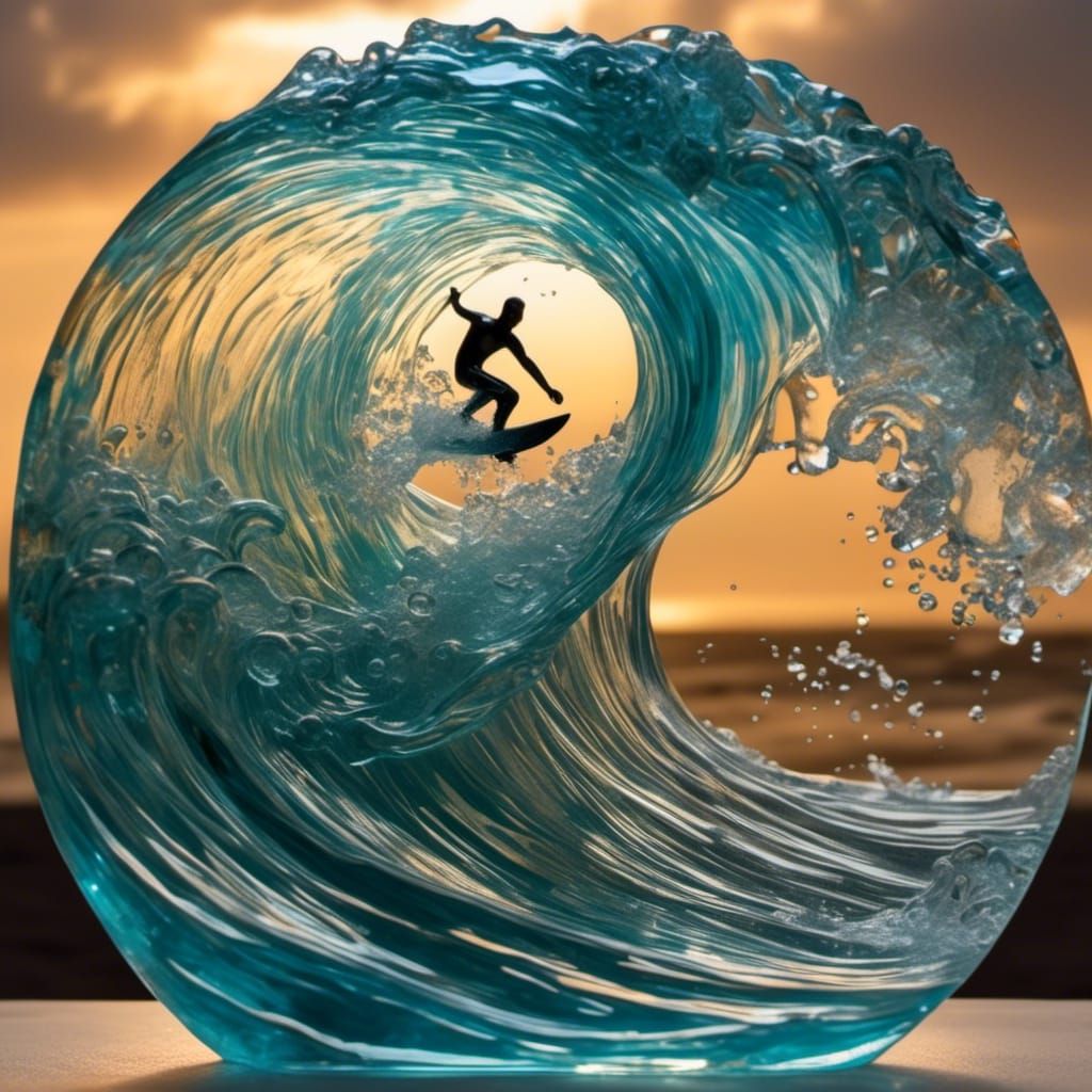 Surfer Rides Glass Wave at Sunset