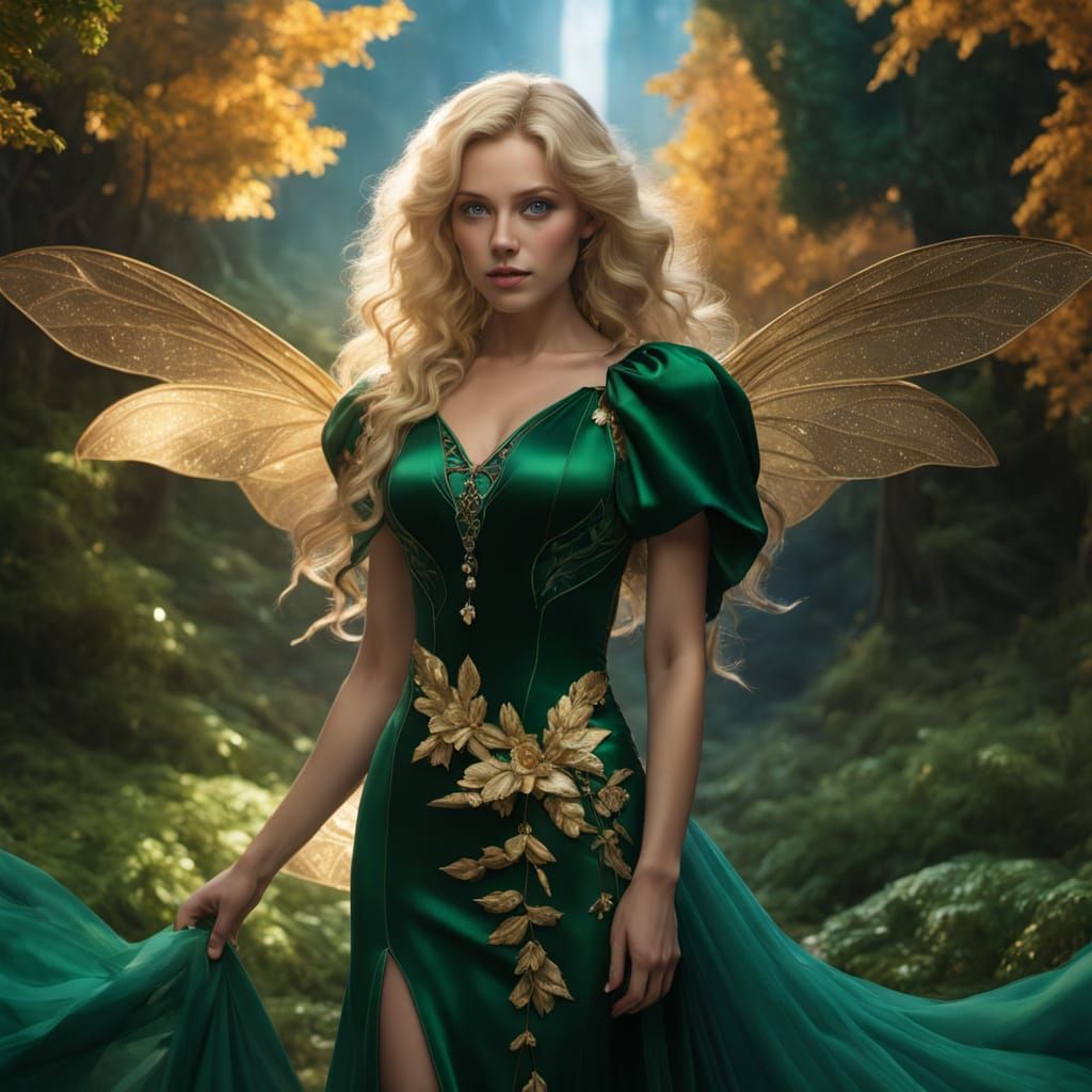 Ethereal Fairy with Sparkling Wings in Golden Hour Forest