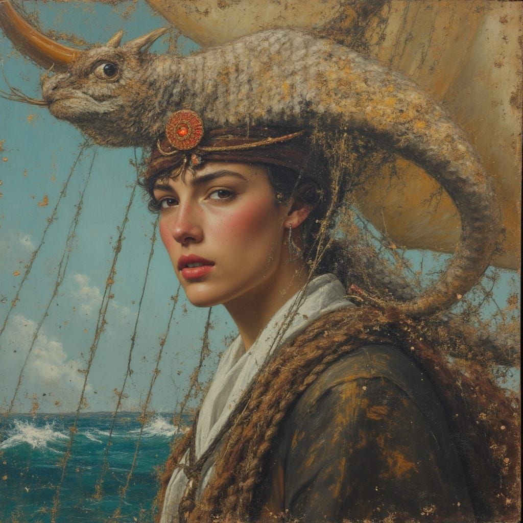 Utraean Sailor Navigator in Flux Contemporary Textile Canvas