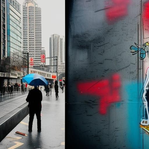 Rainy City Streetscape in Manet Style