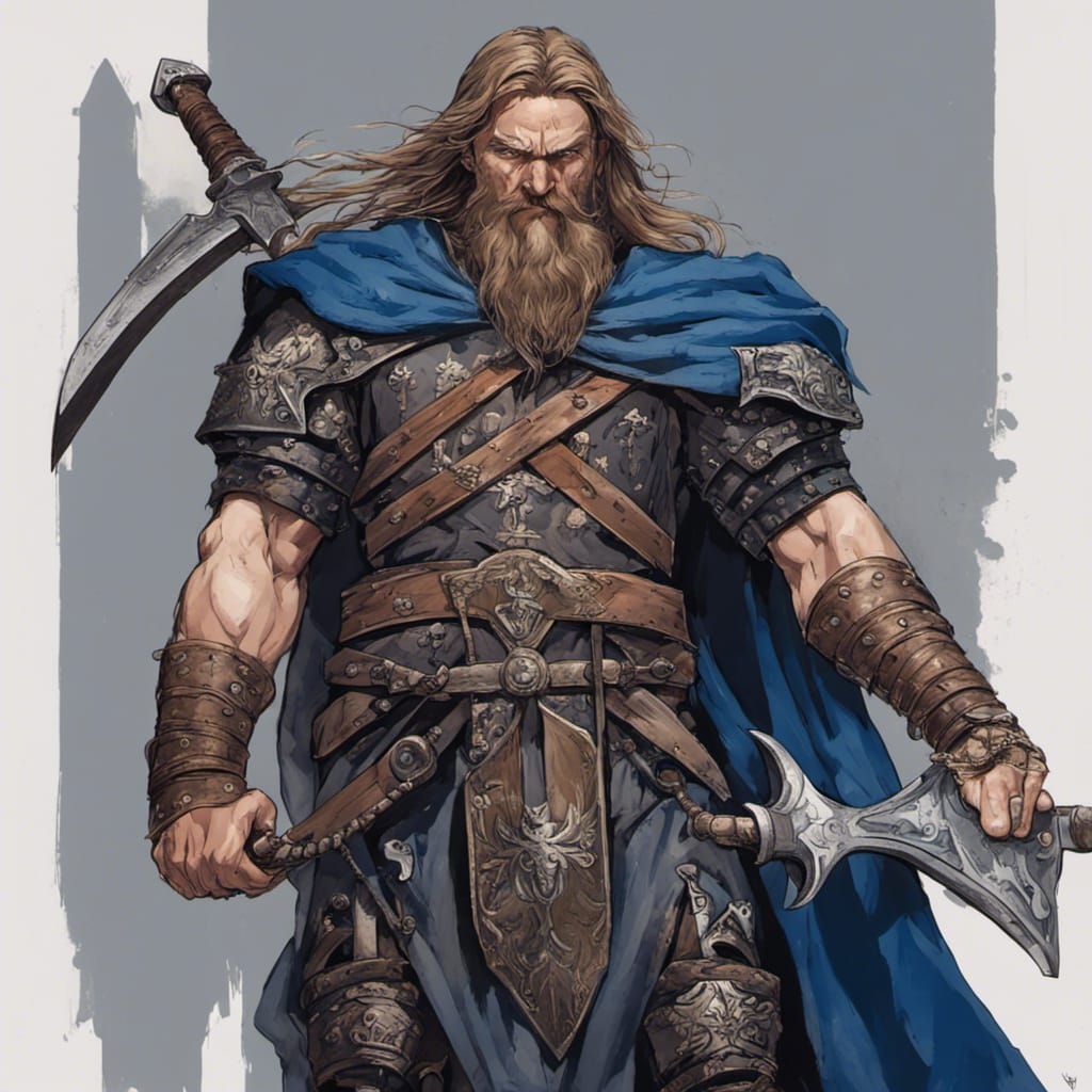 Mighty Warrior with Axe in Fantasy Armor