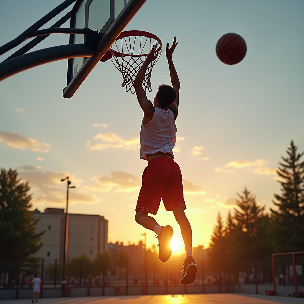 Attractive Boy Dunking in Afternoon Sunlight