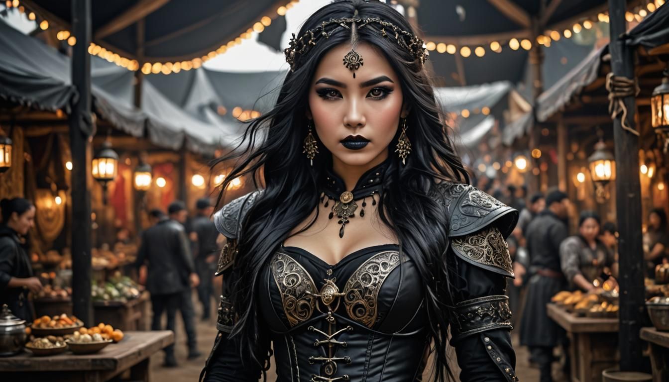 Gothic Gypsy Warrior in Medieval Market