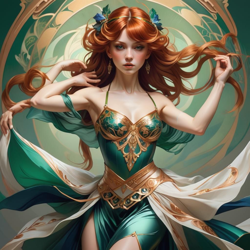 Auburn Haired Dancer in Art Nouveau Style