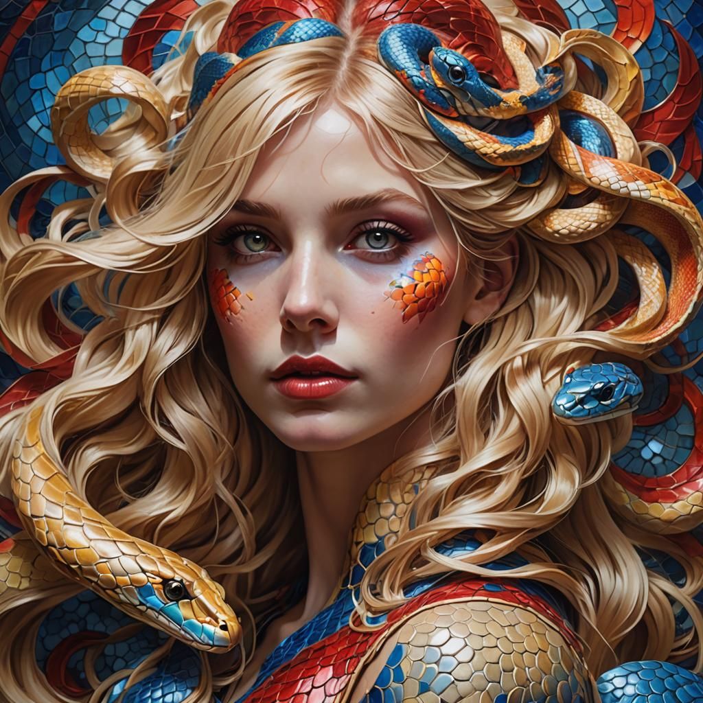 Blonde Snake Woman Portrait in Dark Fantasy Realism