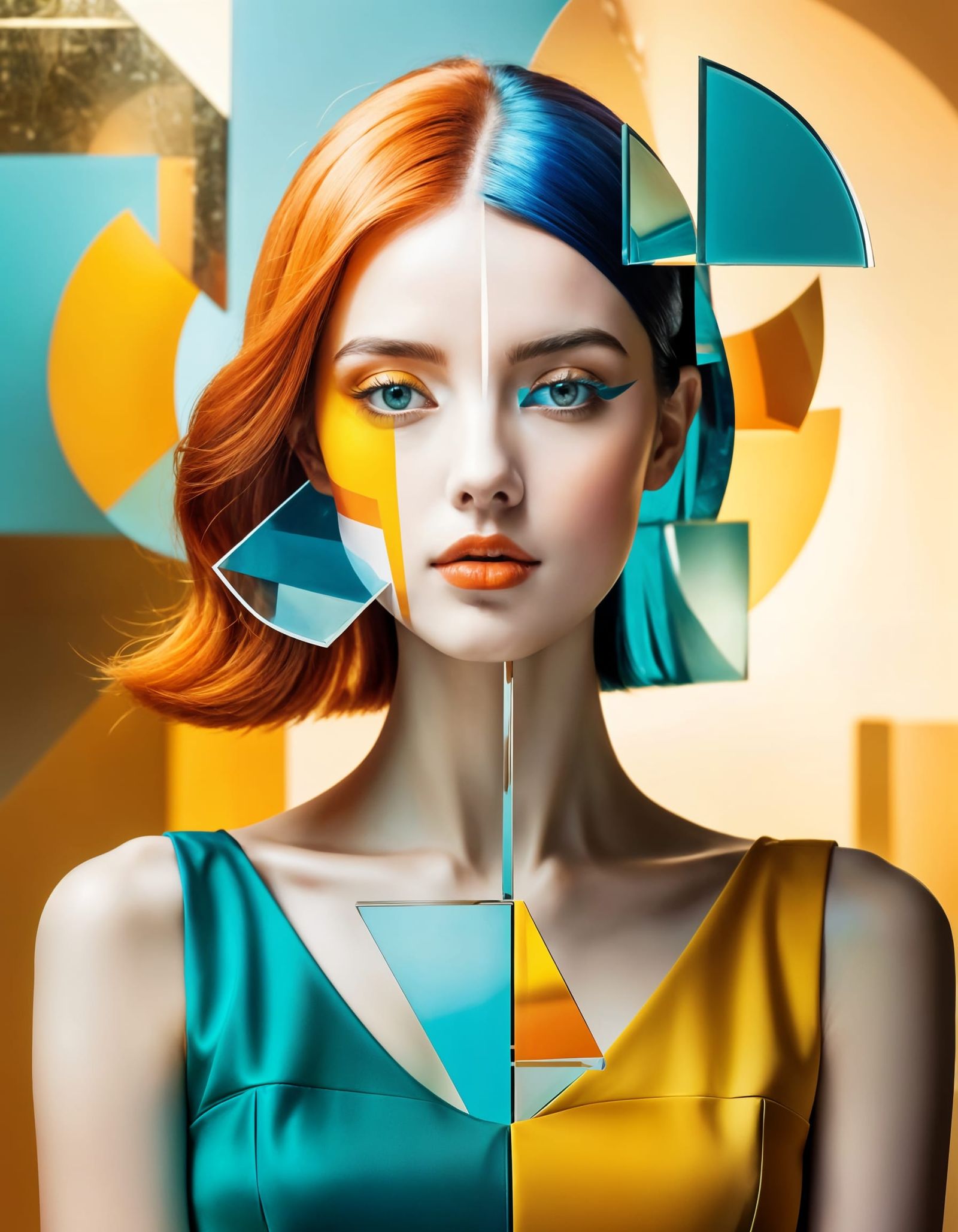 Feminine Portrait in Modern Cubism Style