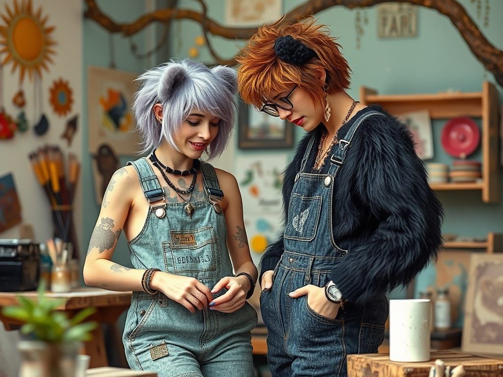 Ryot Grrrl in Embossed Encaustic Faux Fur Overalls and Embossed Encaustic Jewellery with Her Best Bear Figgjo Livingfart