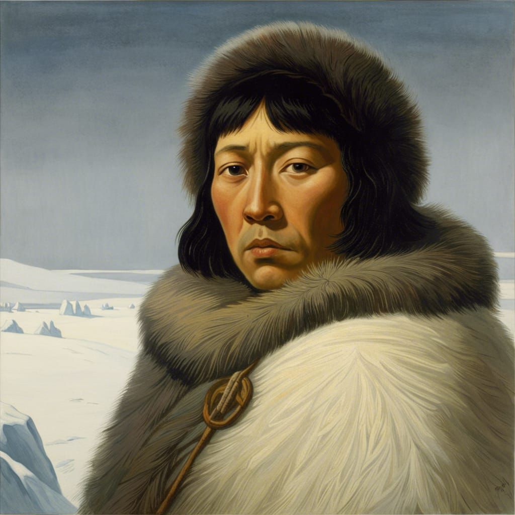 Inuit Portrait in Snowy North Pole, Romantic Style
