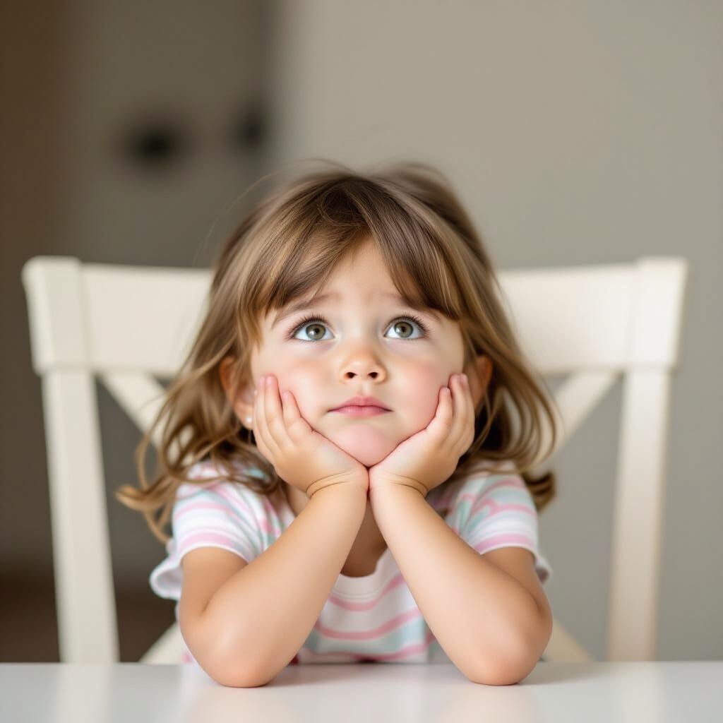 Sad 3 Year Old Girl Looks Up