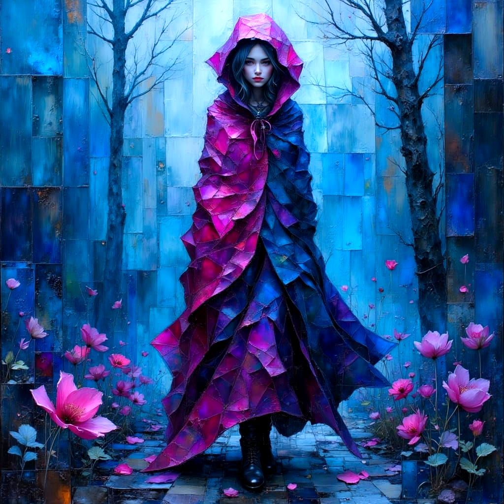 Girl in Cloak with Impasto Textures and Bokeh