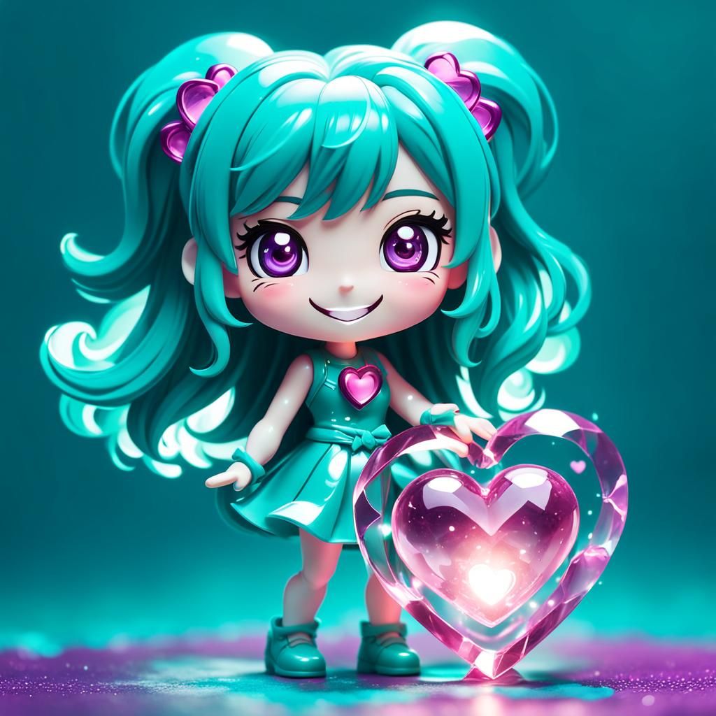 Cute Chibi Girl with Glowing Heart Art Toy