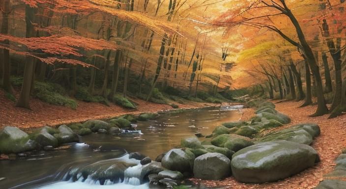 Autumn Forest Stream in Vivid Watercolor