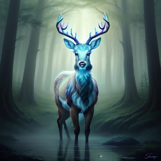 Whimsical Deer Goddess in a Mystical Forest