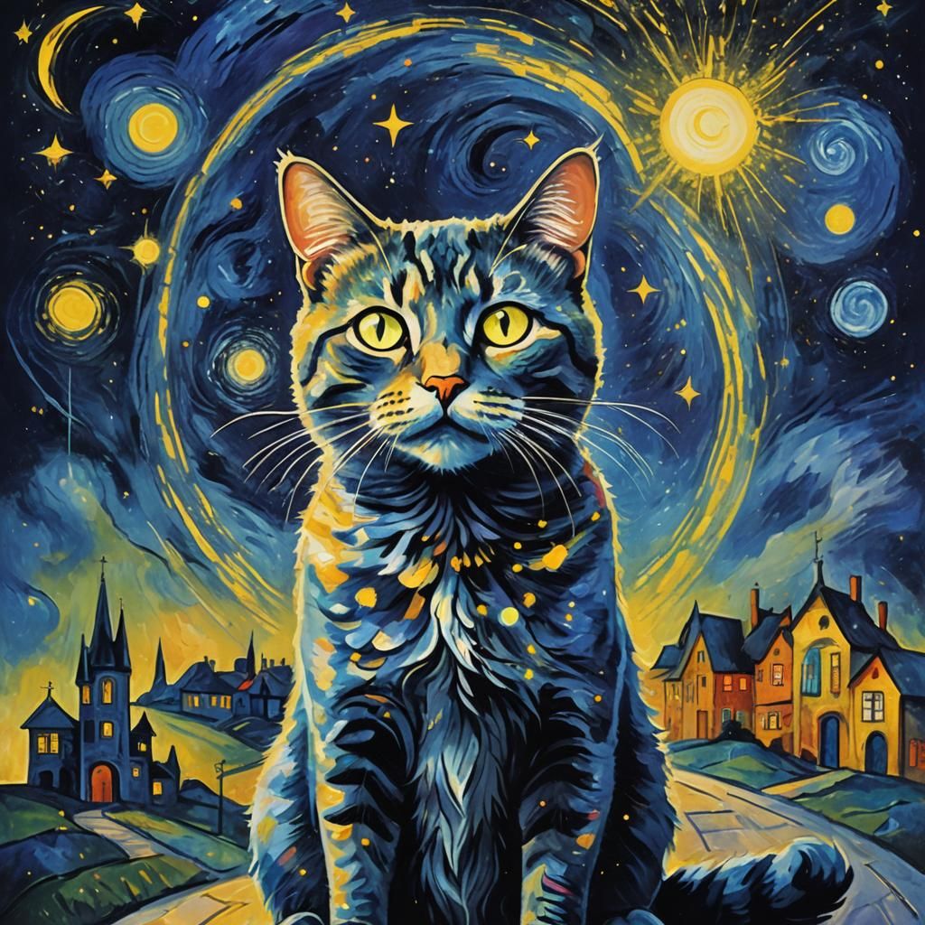 Wanted Alien Cat Poster in Dreamlike Expressionist Style