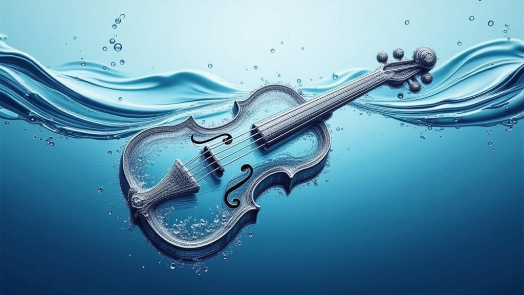Ethereal Water Violin with Silver Musical Notes