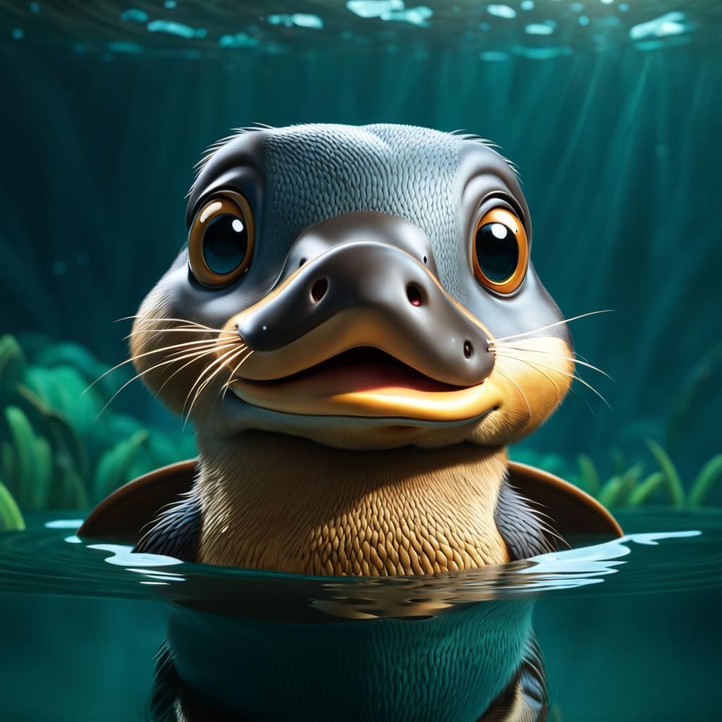 Adorable Cartoon Platypus Peeking Out of Water