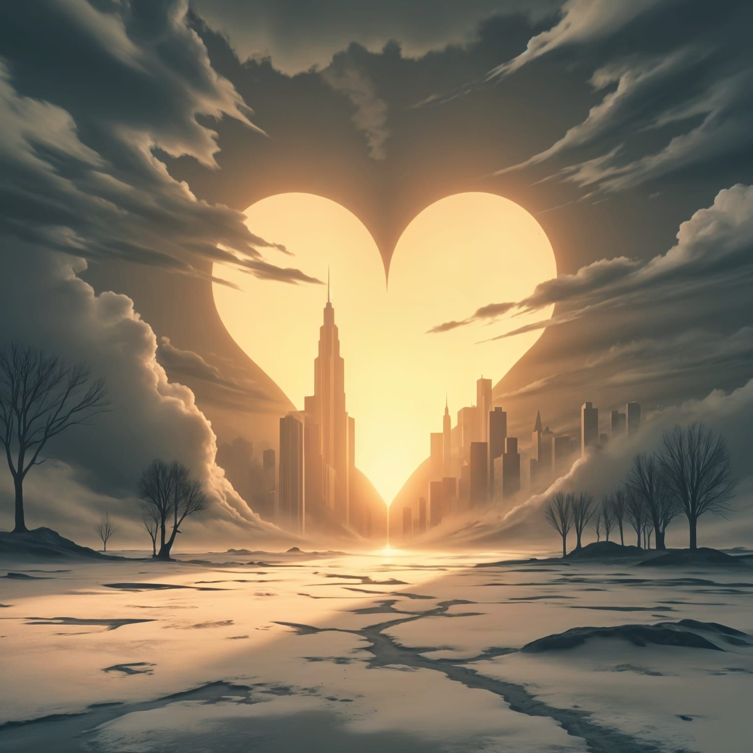 A Heart Illuminated in Double Exposure Style