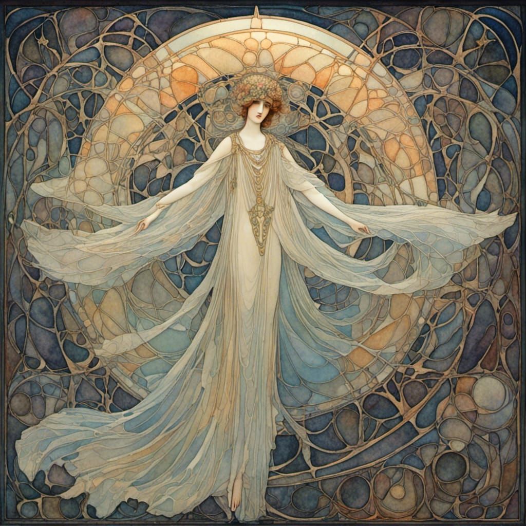 Iridescent Flapper Ghost in Art Nouveau Style