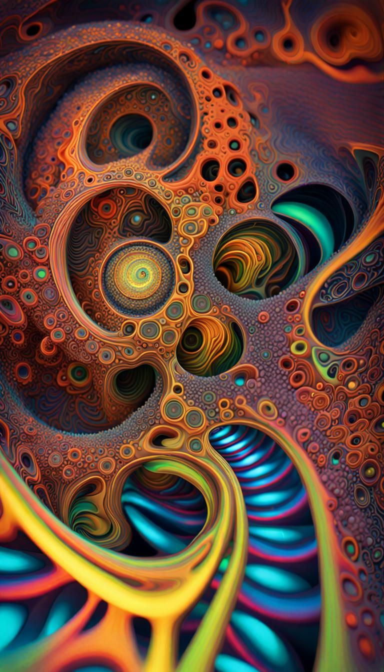 Psychedelic 3D Cycloidal Art in Neon Colors