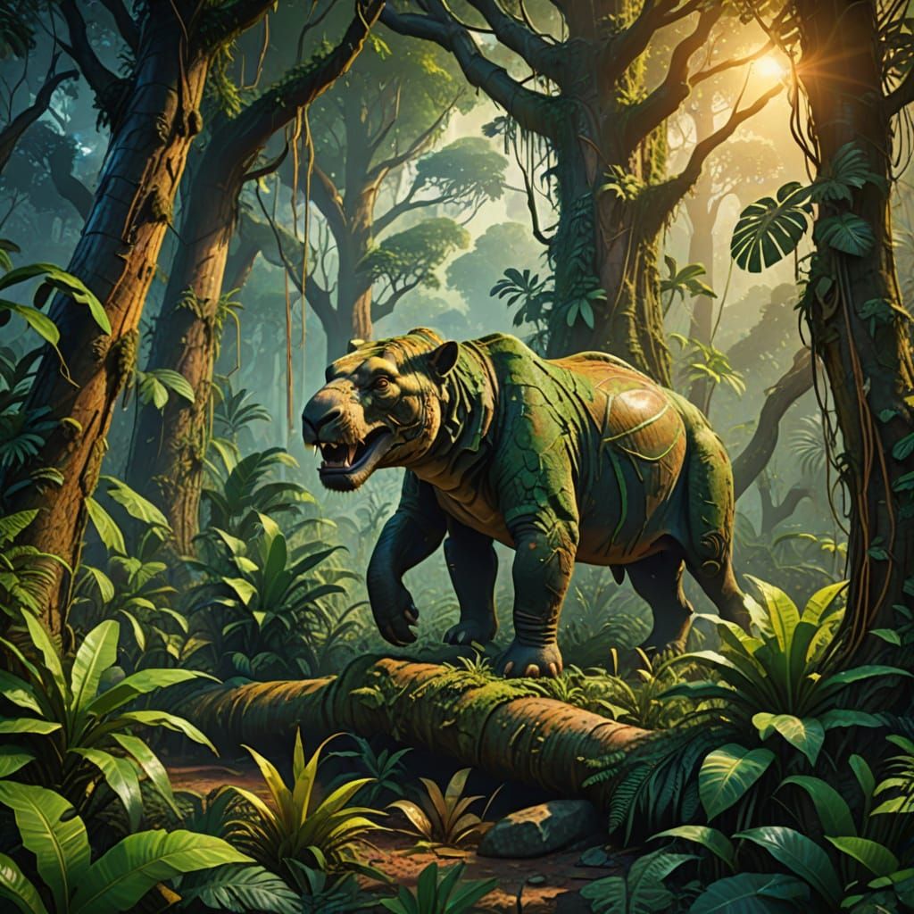 Extinct Animal in Jungle, Digital Painting