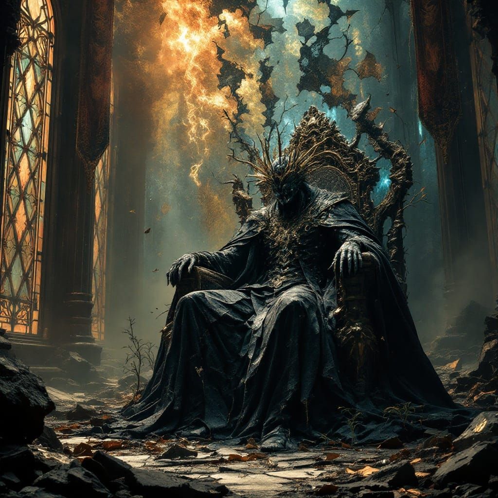 Decaying Sovereign Amidst Fractured Obsidian Throne