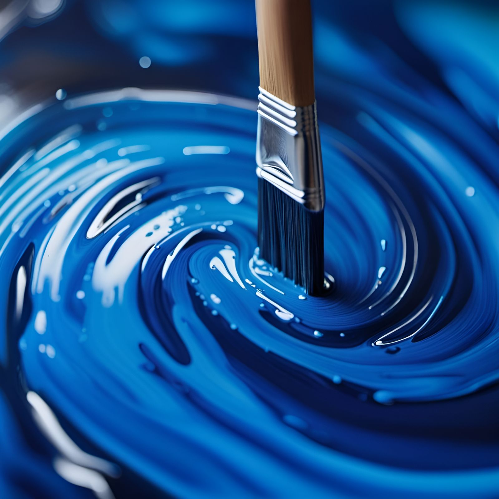 Macro Photo of Blue Paint Stroke on Canvas