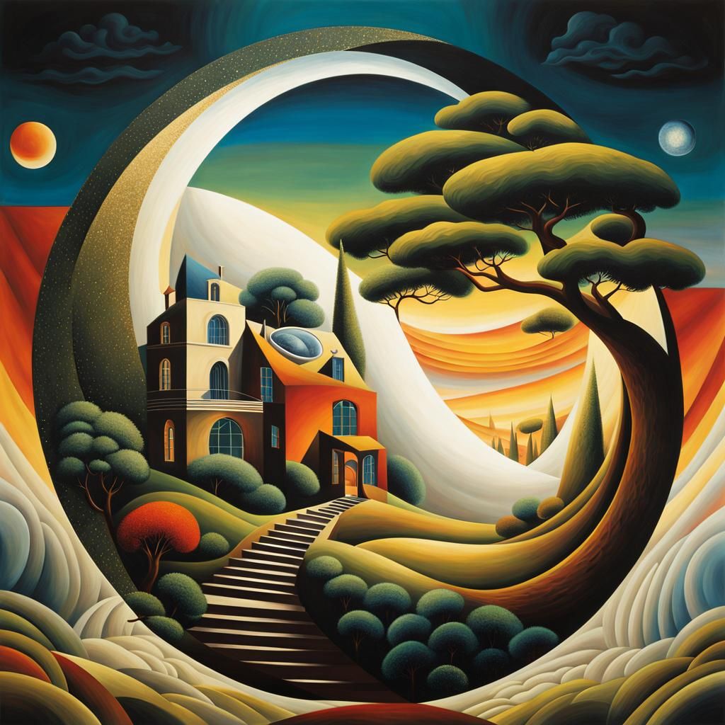 Abstract Cubism Village in Yin-Yang Stargate