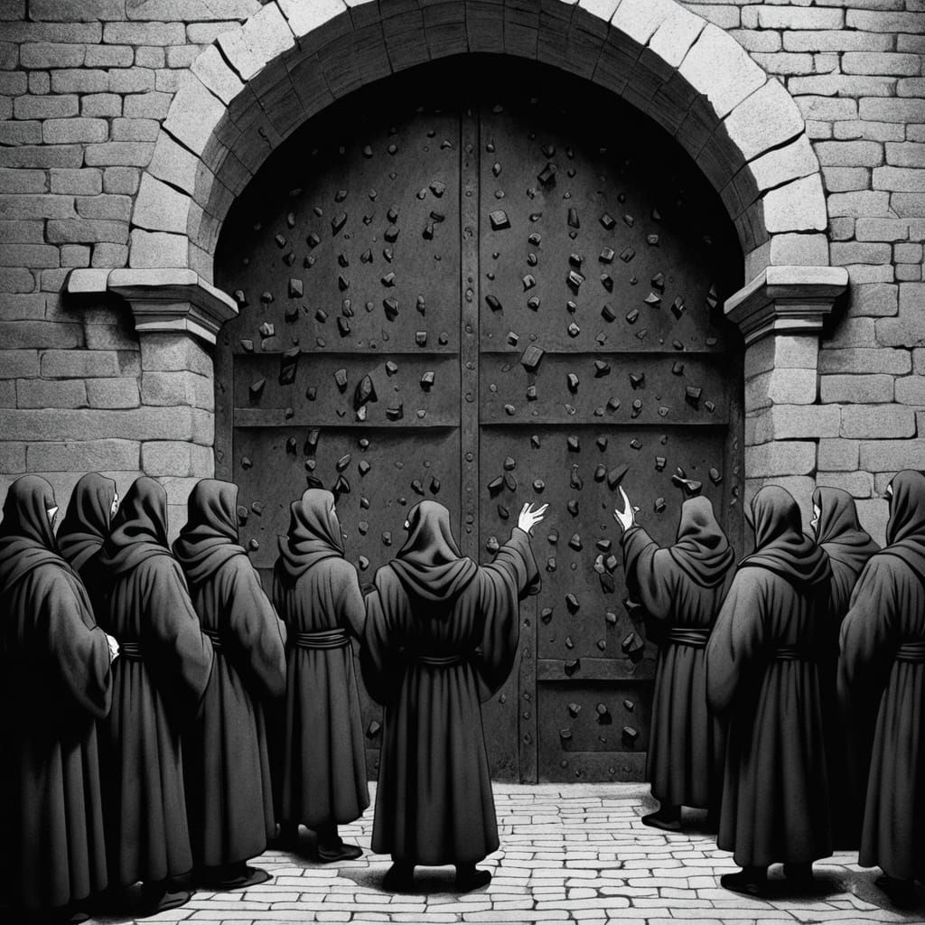 Prison Gate Drawing in Gustave Doré Style