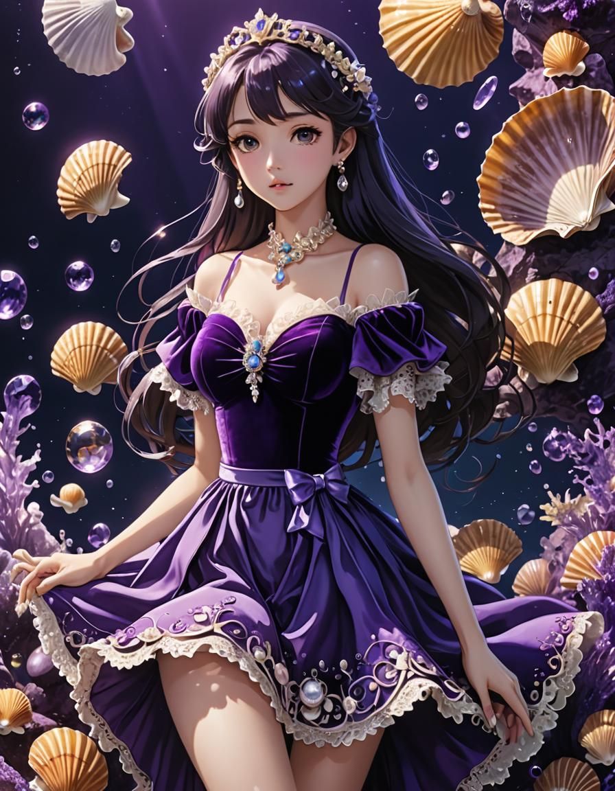 Seashells and Royal Purple Dress: Anime Style