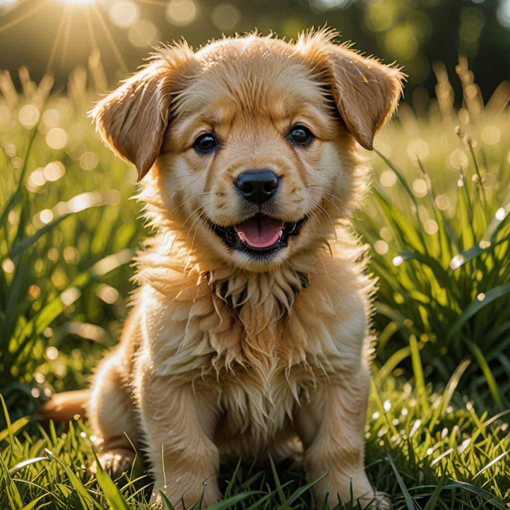Golden Puppy Captured in Joyful Morning Moment