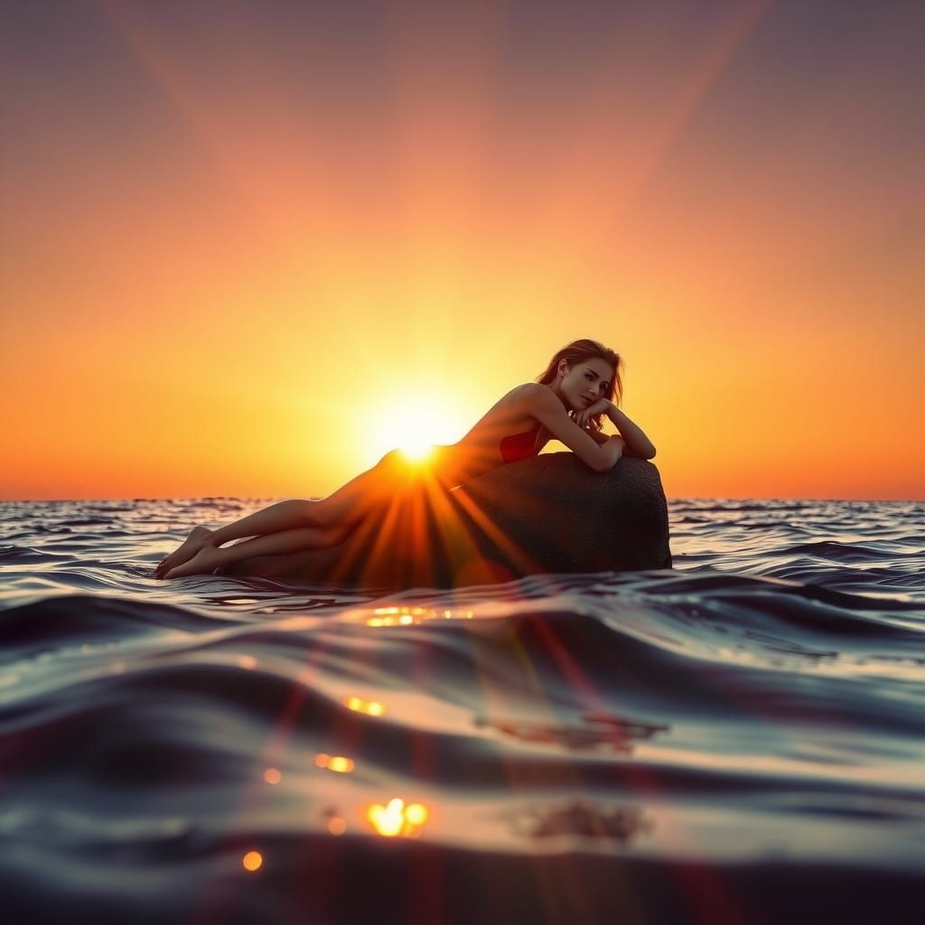 Ethereal Sunset Goddess Above the Rock