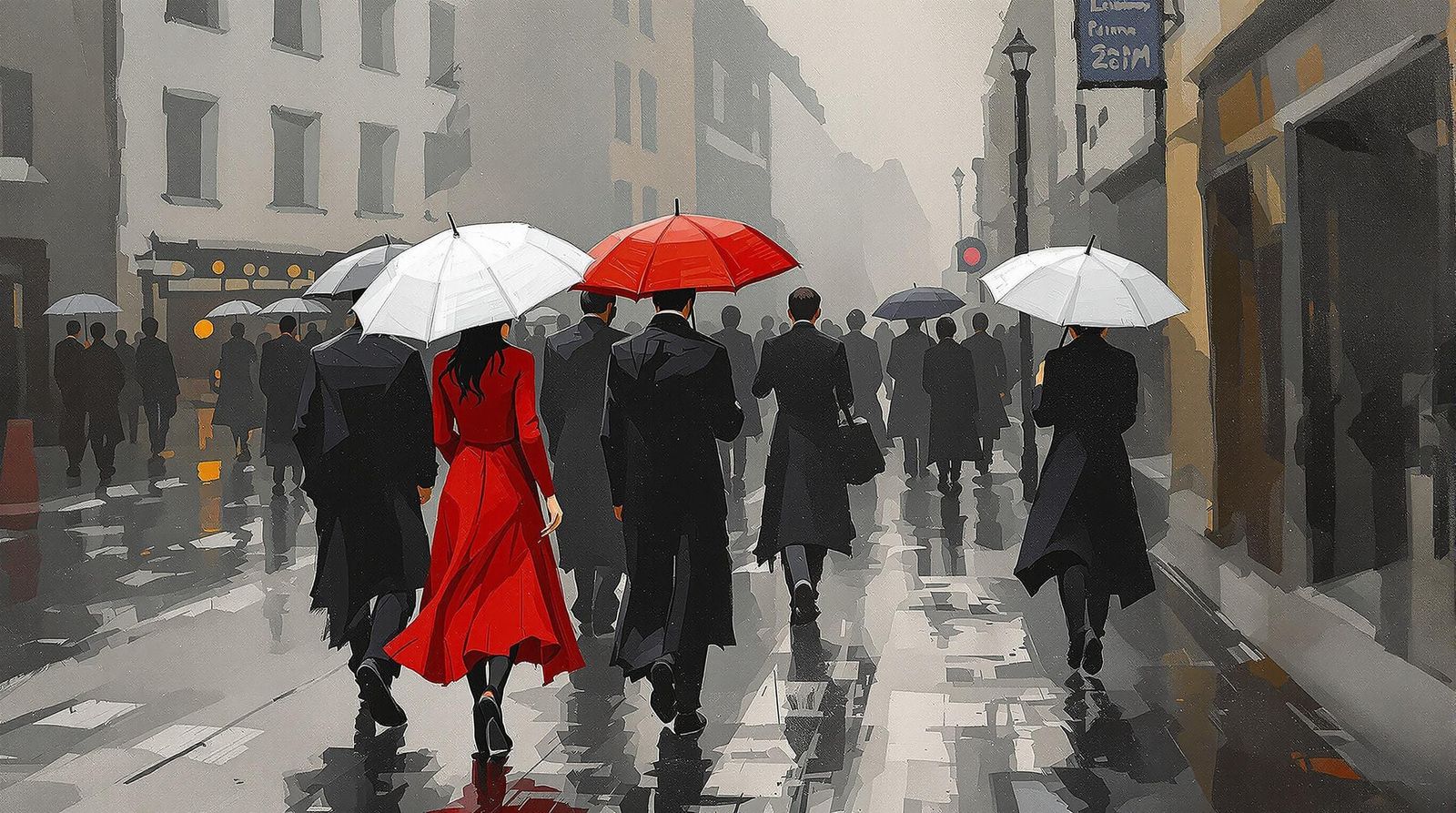 Rainy Street Scene in Expressionistic Style