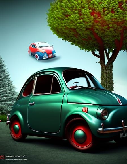Fiat 500 with Christmas Tree as Detailed Painting