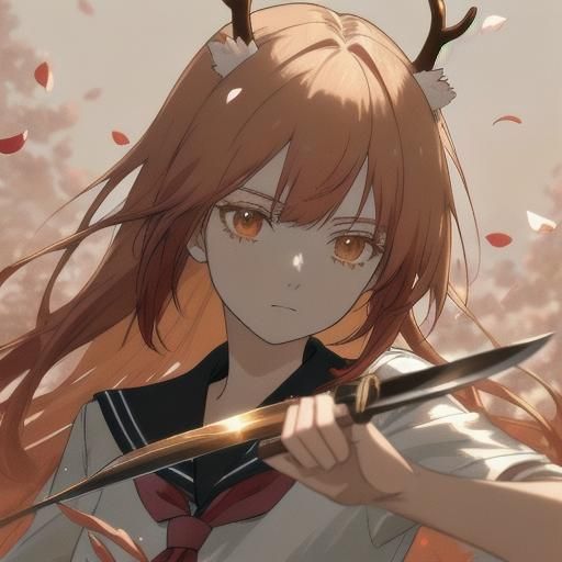 Anime Girl with Deer Horns and Knife