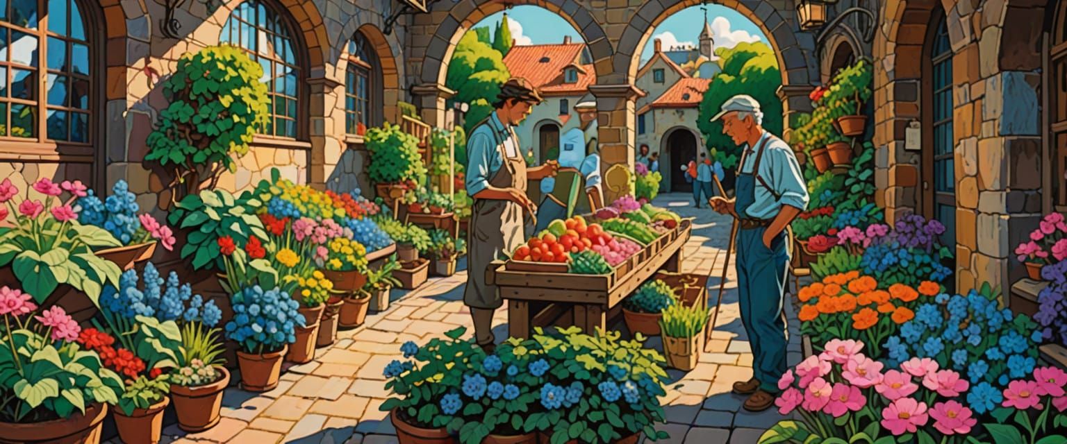 Vibrant Farmers Market in Comic Book Style