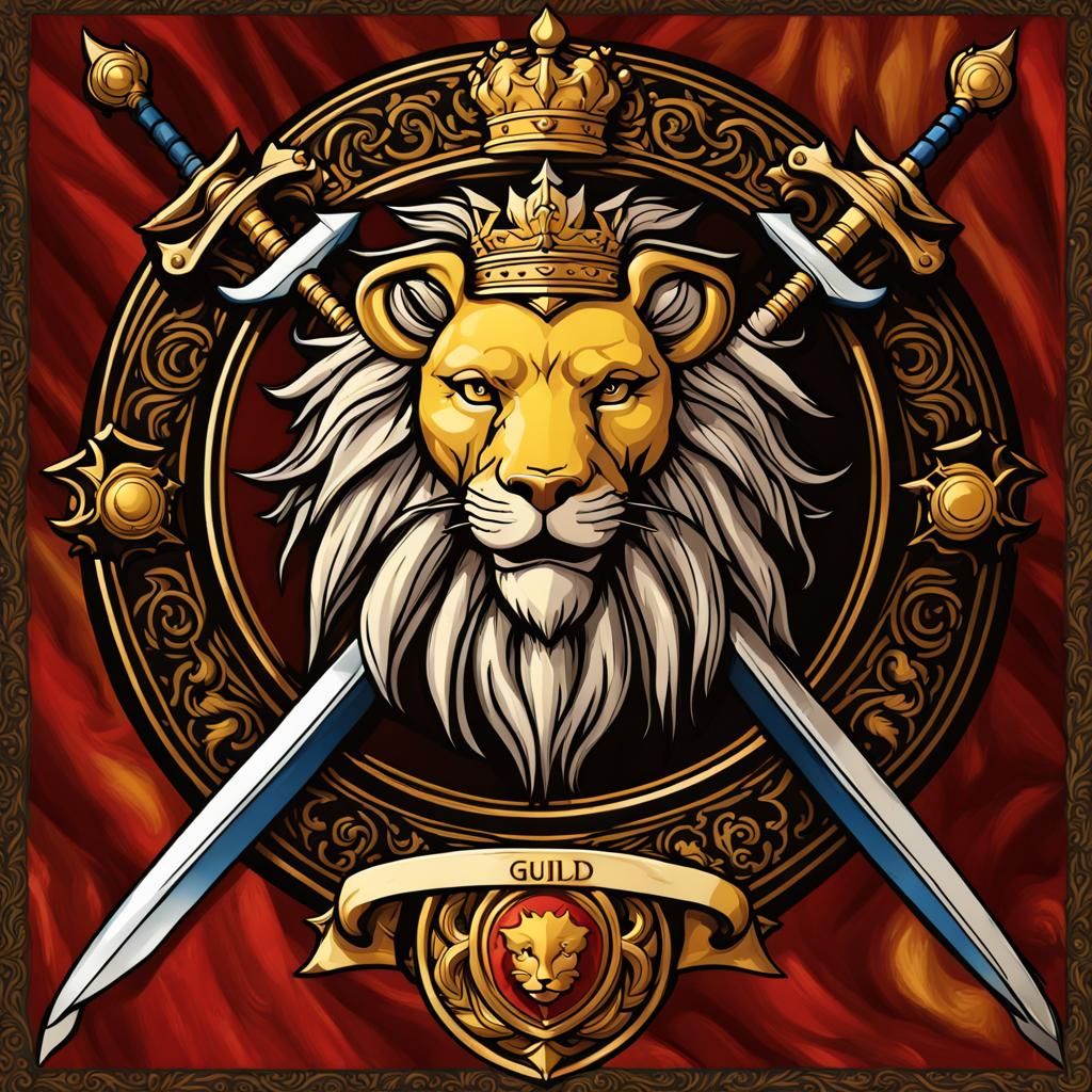 Adventurer's Guild Banner with Lion and Swords