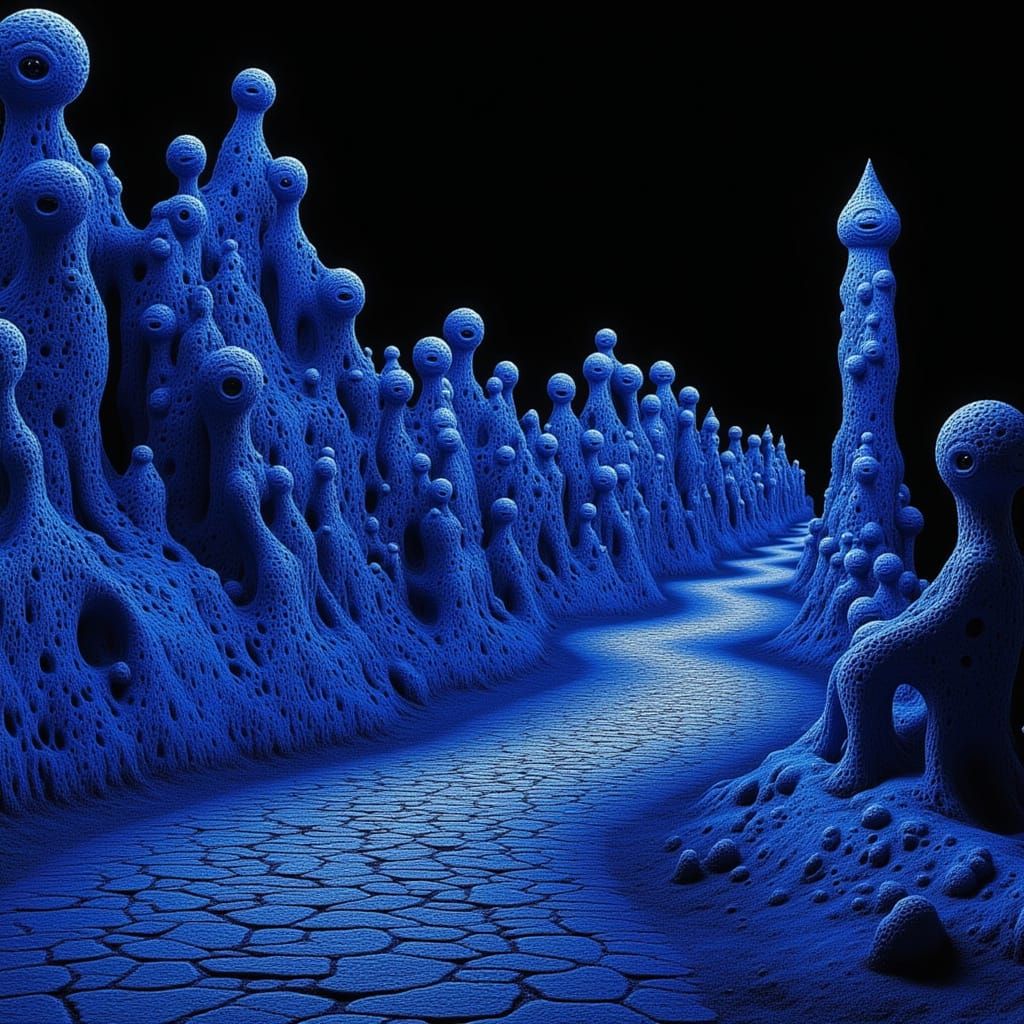 Gnomish Totem Poles on Rocky Ridge at Midnight