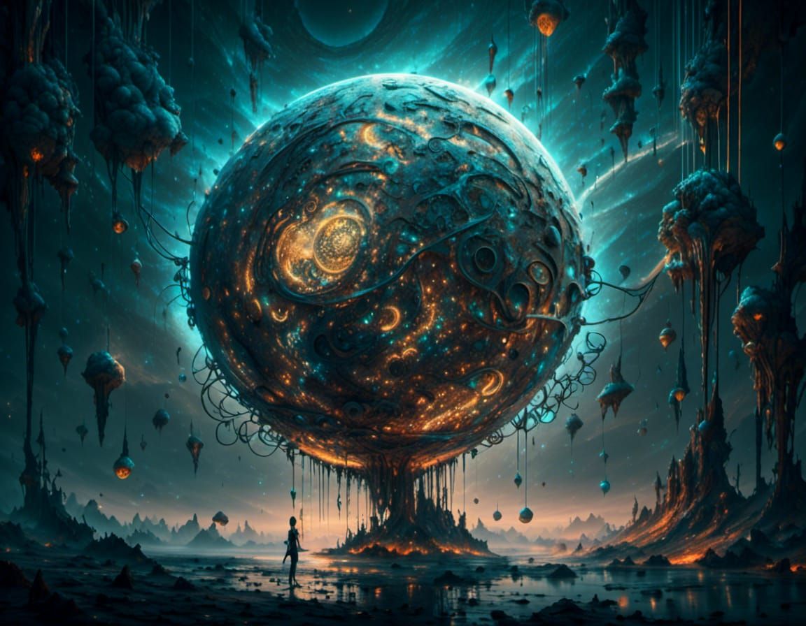 Abstract Sci-Fi Planet Collage in Mixed Media