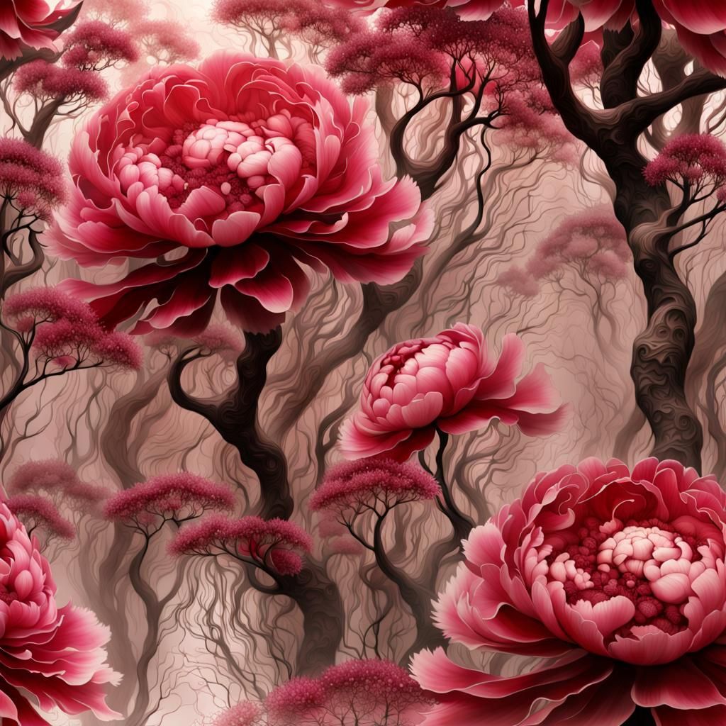 Translucent Peonies in Raku Clay Style