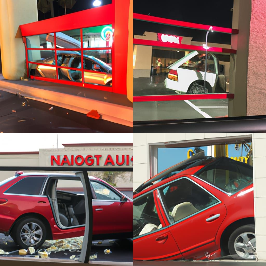 Car crashing through an in n out window