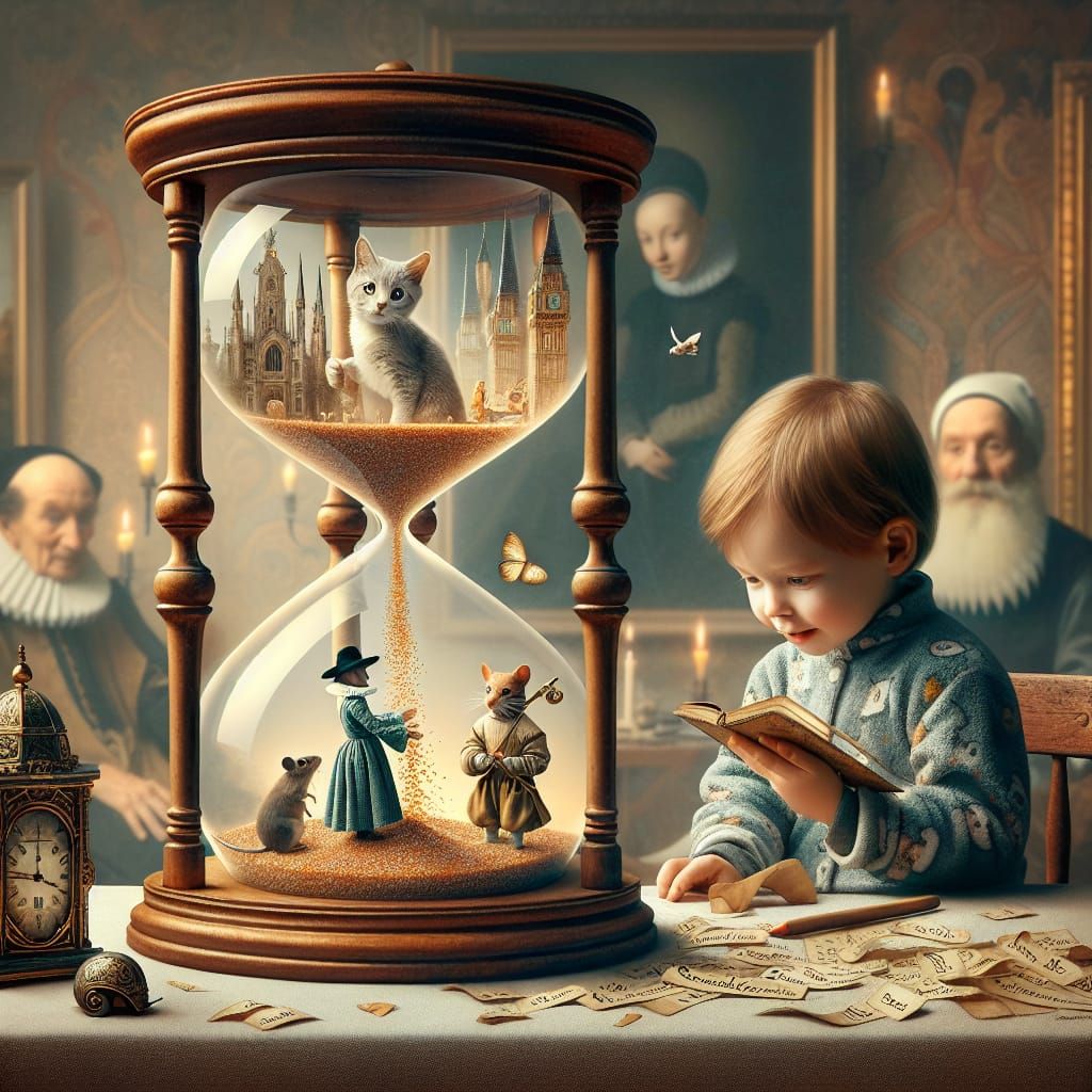 Surreal Renaissance Scene with Child and Hourglass in Dürer ...
