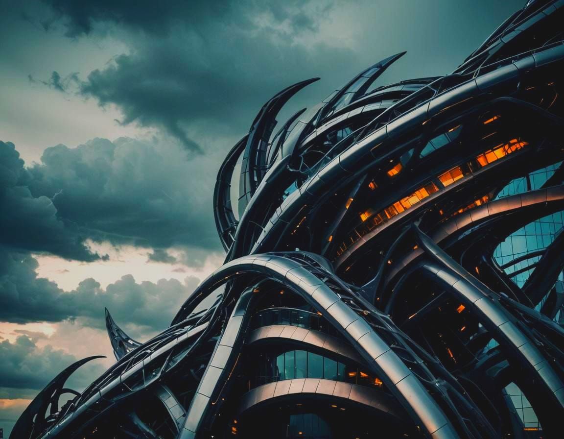 Futuristic Organic Buildings with Volumetric Light