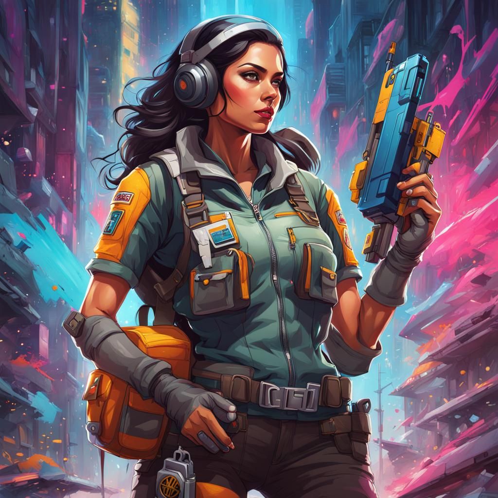 Female Space Engineer in Graffiti Art Style