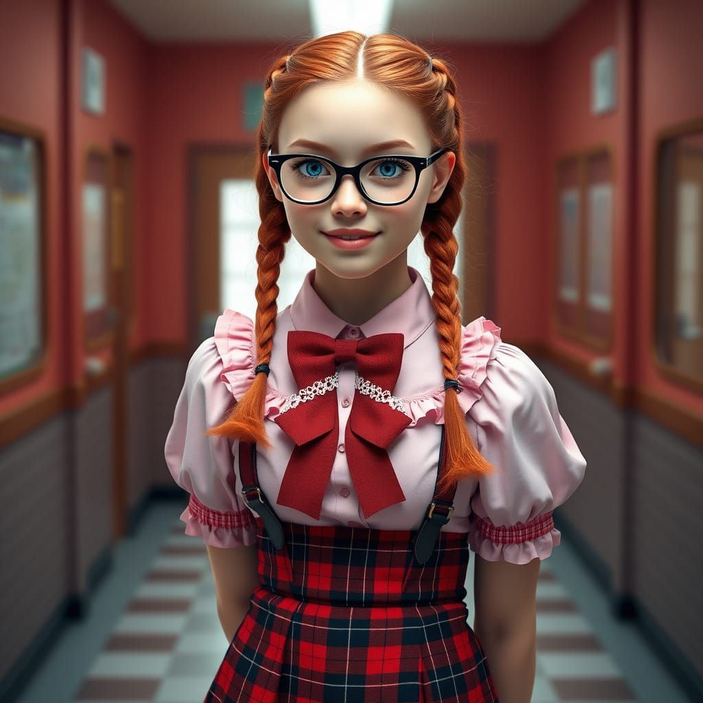 A Young Woman in a Whimsical School Setting, with Intricate ...