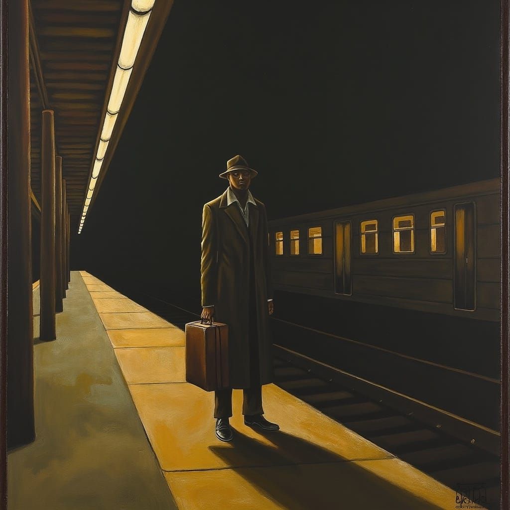 Midnight Train Platform in Nostalgic Digital Art