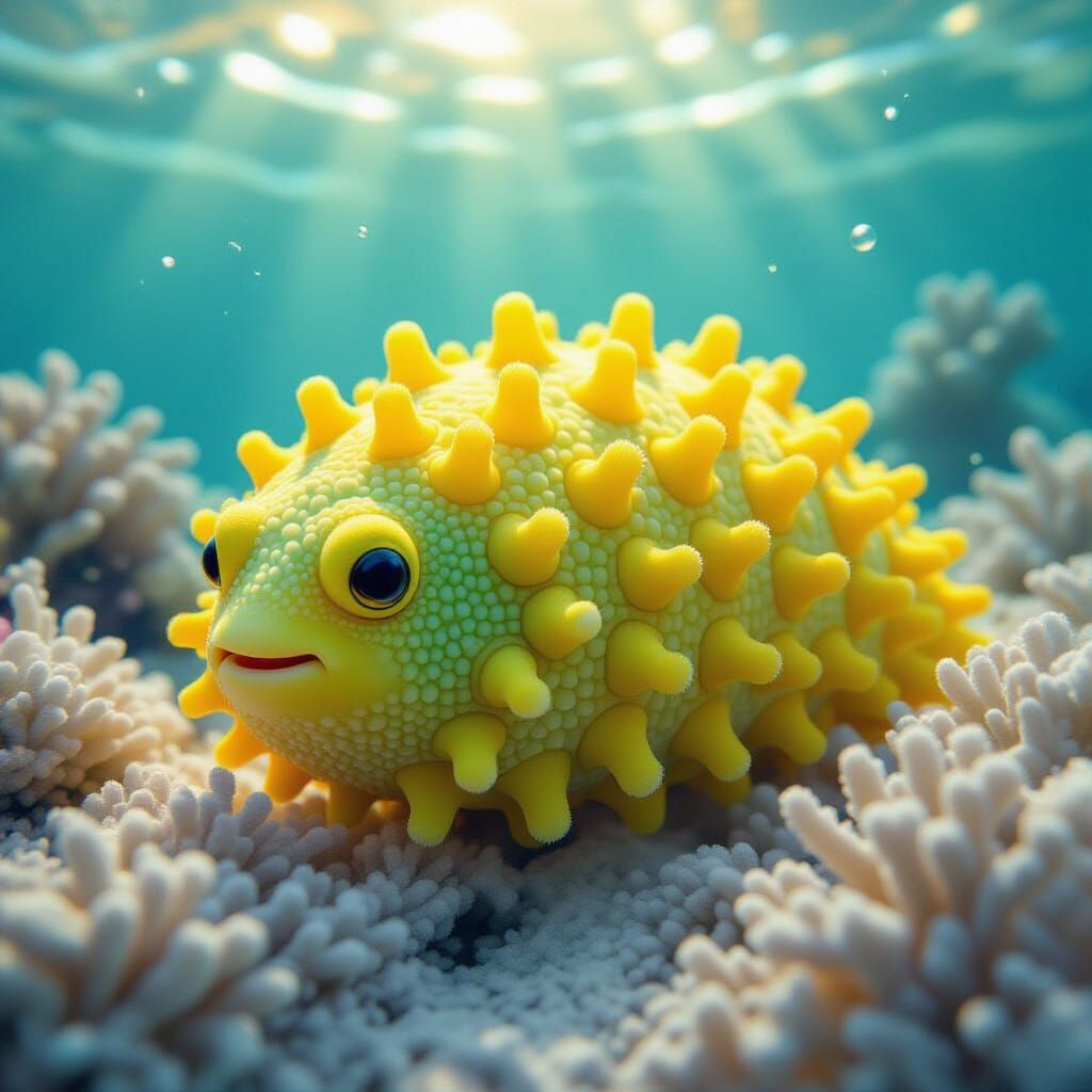 Vibrant Sea Cucumber in Dreamy Underwater Scene