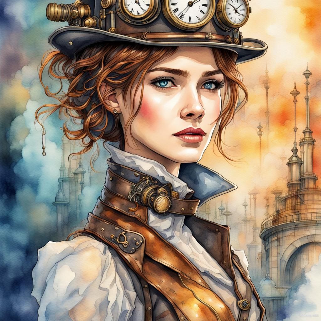 Steampunk Time Voyager in Victorian Metropolis
