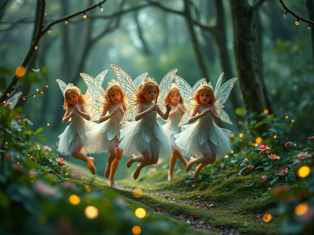 Irish Trooping Fairies singing and dancing in the Forest