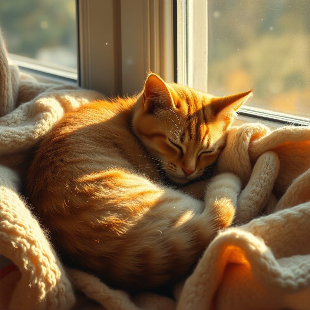 Golden Cat Basks in Impressionist Light